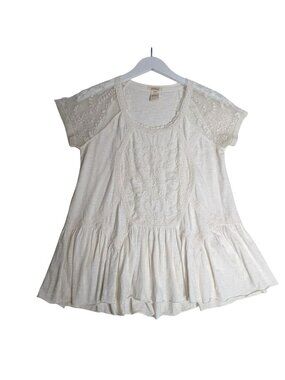 Sundance White Lace Embroidered Peplum Top  Sz XS Fairy Whimsy Boho